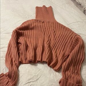 Women's Ribbed Turtleneck Sweater - Rust